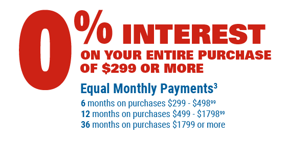 0% Interest on your entire purchase of $299 or more